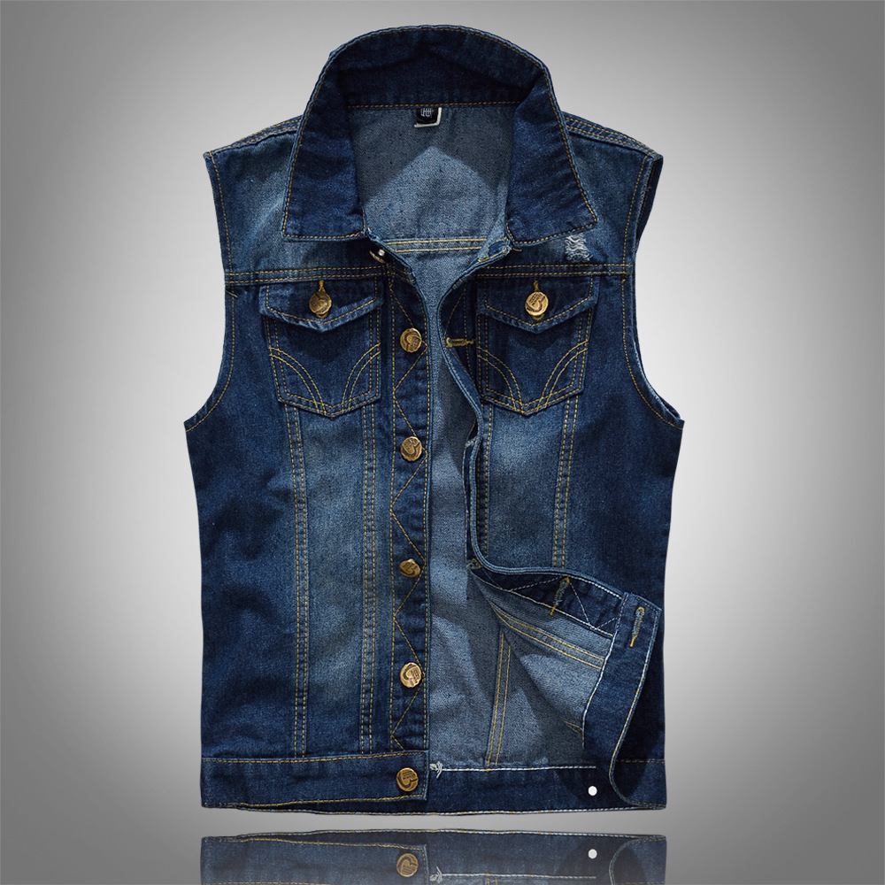 Personality men's denim vest male blue vest vest shoulder large size denim vest