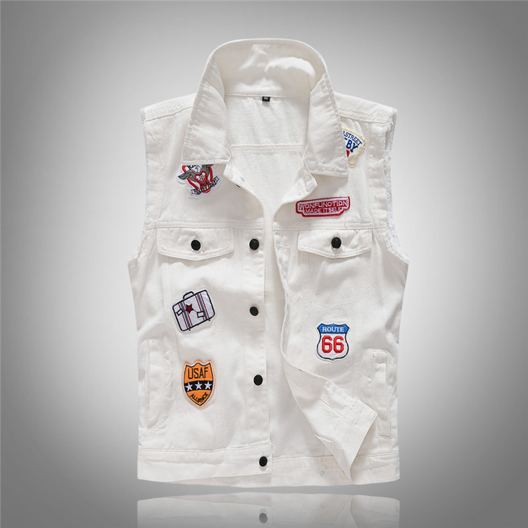 White Denim Vest Denim Vest Personalized Patch Denim Vest