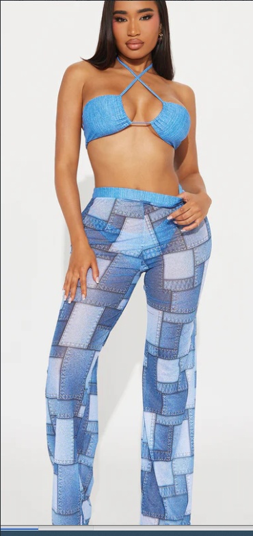 Abigale 3 Piece Bikini Pants Set - Denim