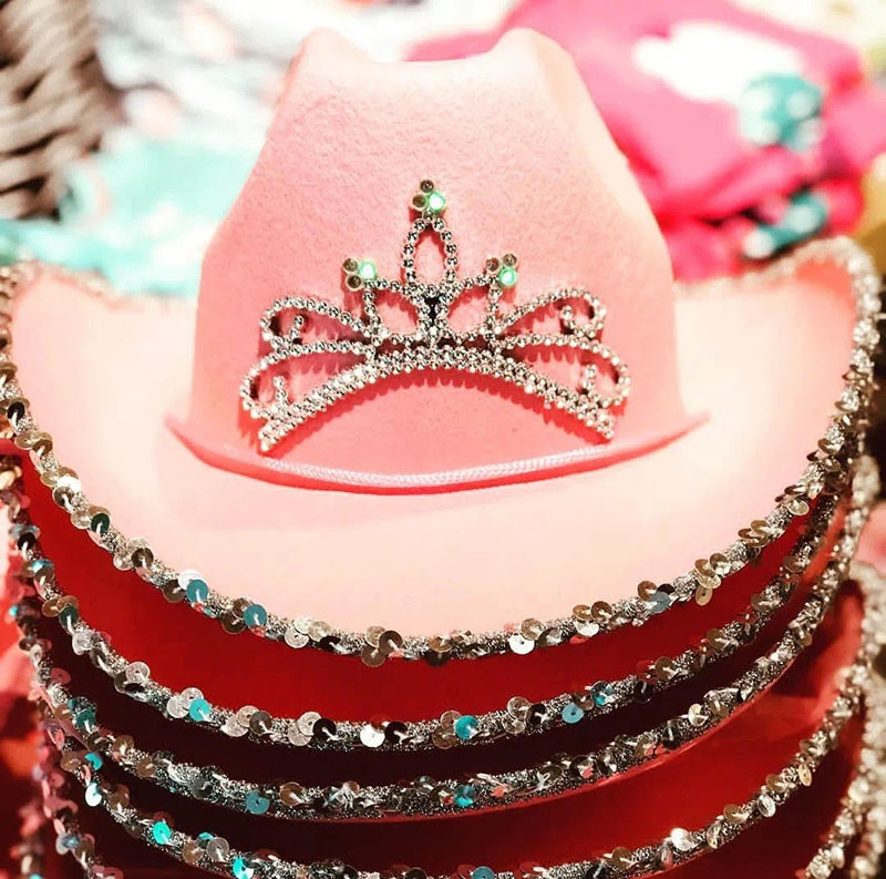 Pink Feather Edge Letter Cowboy Hat Sequined Crown Cowboy Hat