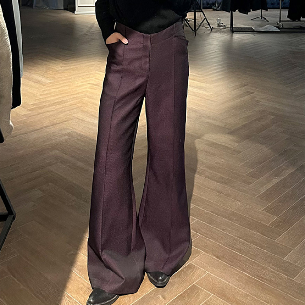 Dark Purple Red Deconstructed All-match Anti-wrinkle A- Line Wide Leg Suit Pants