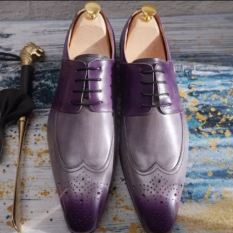 Men's Gradient Purple Lace-Up Low Heel Shoes